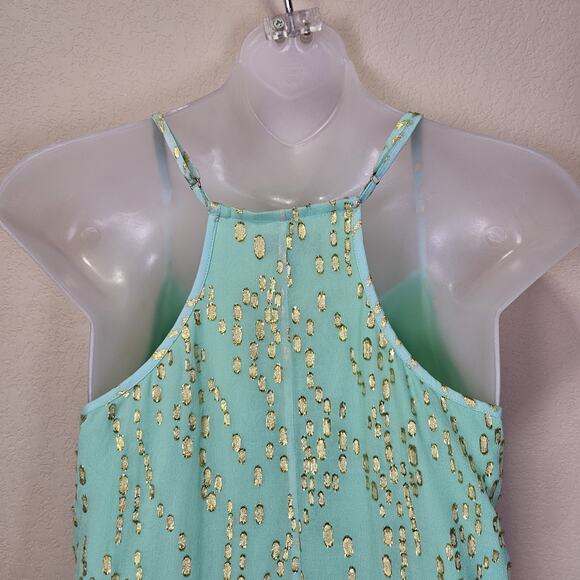 Lilly Pulitzer Dusk Silk Slip Dress Women Mint Gold Metallic Tropical Vacation S - Picture 10 of 16